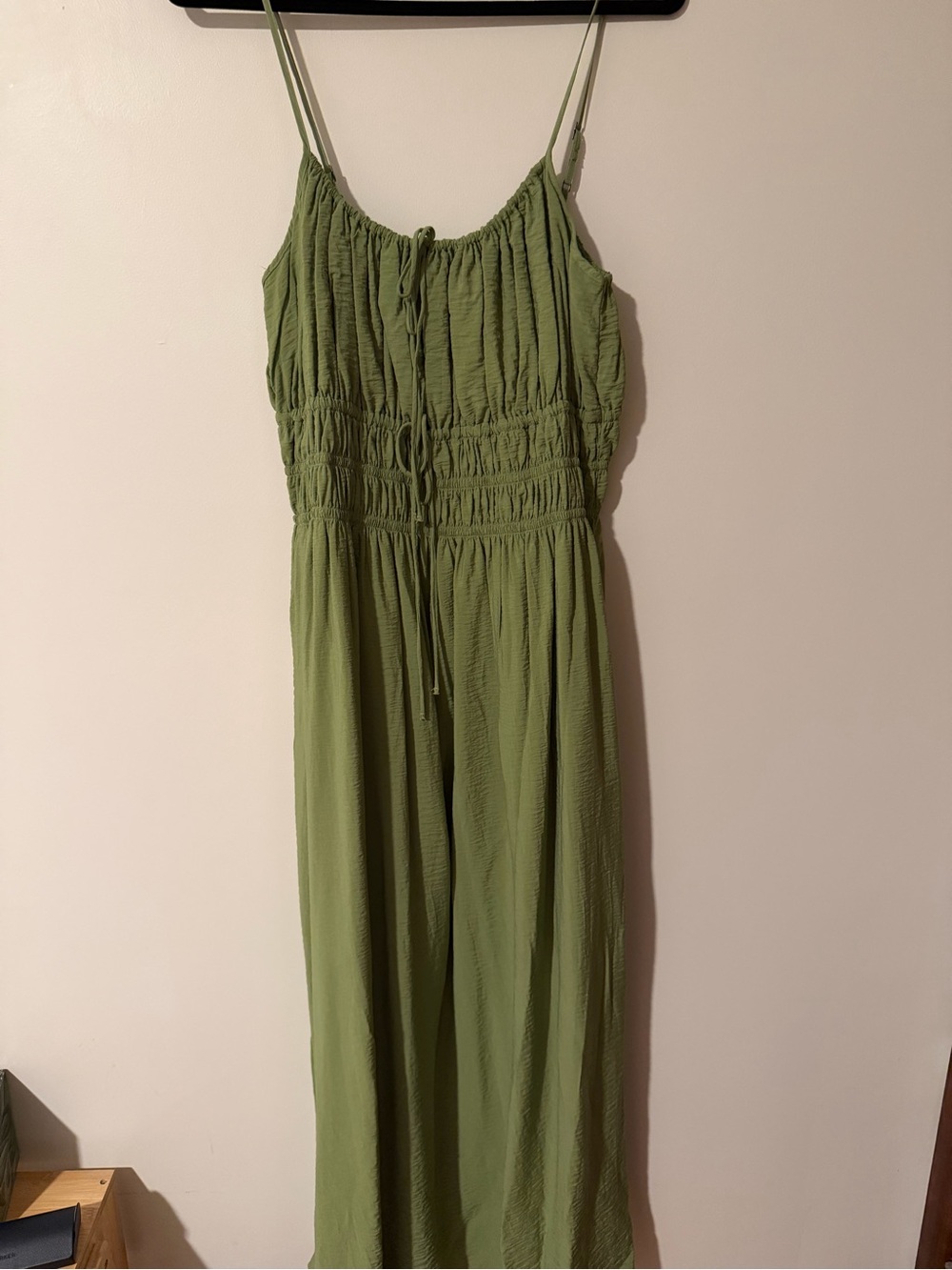 Abercrombie & Fitch Olive Green Smocked-Waist Spaghetti Strap Jumpsuit